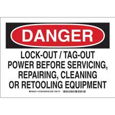 DANGER Lock-Out Tag-Out Power Before Servicing, Repairing, Cleaning Or Retooling Equipment Sign