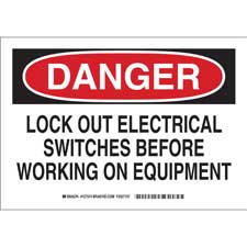 DANGER Lock Out Electrical Switches Before Working On Equipment Sign