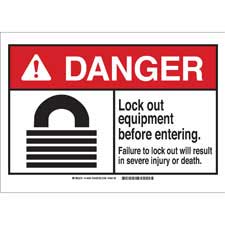 DANGER Lock Out Equipment Before Entering. Sign