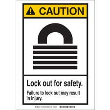 CAUTION Lock Out For Safety. Failure To Lock Out May Result In Injury. Sign