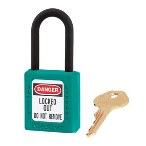 Teal Dielectric Zenex™ Thermoplastic Safety Padlock, 1-1/2in (38mm) Wide With 1-1/2in (38mm) Tall Nylon Shackle, Master Keyed W417 Cylinder