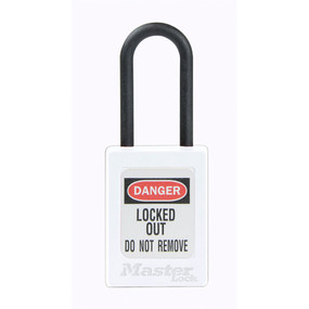 White Dielectric Zenex™ Thermoplastic Safety Padlock, 1-3/8in (35mm) Wide With 1-1/2in (38mm) Tall Nylon Shackle, Non-Key Retaining