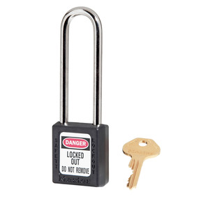 Black Zenex™ Thermoplastic Safety Padlock, 1-1/2in (38mm) Wide With 3in (76mm) Shackle, Keyed Alike