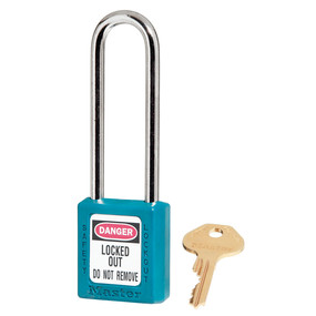 Teal Zenex™ Thermoplastic Safety Padlock, 1-1/2in (38mm) Wide With 3in (76mm) Shackle, Keyed Alike Master Keyed W417 Cylinder