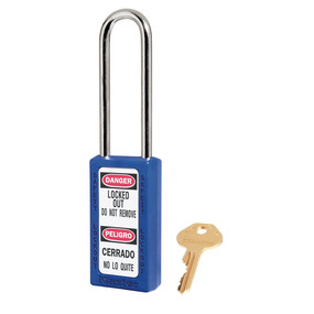 Blue Zenex™ Thermoplastic Safety Padlock, 1-1/2in (38mm) Wide With 3in (76mm) Shackle, Keyed Alike