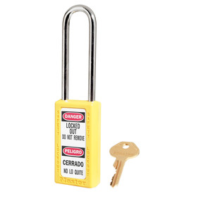Yellow Zenex™ Thermoplastic Safety Padlock, 1-1/2in (38mm) Wide With 3in (76mm) Shackle, Keyed Alike