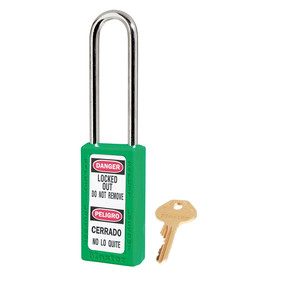 Green Zenex™ Thermoplastic Safety Padlock, 1-1/2in (38mm) Wide With 3in (76mm) Shackle, Keyed Alike Master Keyed W417 Cylinder