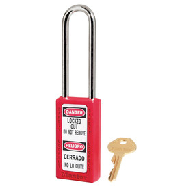 Red Zenex™ Thermoplastic Safety Padlock, 1-1/2in (38mm) Wide With 3in (76mm) Shackle, Keyed Alike Master Keyed W417 Cylinder