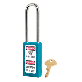Teal Zenex™ Thermoplastic Safety Padlock, 1-1/2in (38mm) Wide With 3in (76mm) Shackle, Keyed Alike Master Keyed W417 Cylinder