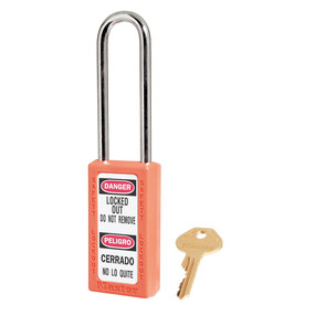 Orange Zenex™ Thermoplastic Safety Padlock, 1-1/2in (38mm) Wide With 3in (76mm) Shackle, Master Keyed W417 Cylinder