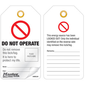 Do Not Operate, English With U.K Prohibition Symbol, Photo ID Safety Tag