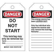 DANGER Do Not Start Lockout Tagout Tags