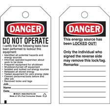 Lockout Tags - DO NOT OPERATE I certify that the following tasks have been performed ETC