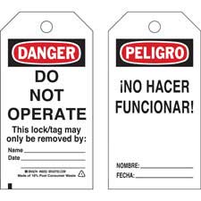 Bilingual DANGER Do Not Operate Lockout Tagout Tags