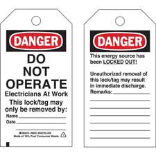 DANGER Do Not Operate Electricians At Work Lockout Tagout Tags