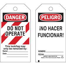 Bilingual DANGER Do Not Operate Lockout Tagout Tags