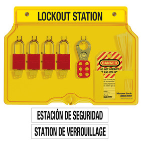 French/English 4-Lock Station. A1106RED Aluminum Padlocks.
