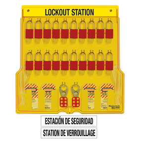French/English 20-Lock Station. A1106RED Aluminum Padlocks.