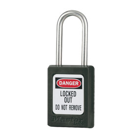 Black Zenex™ Thermoplastic Safety Padlock, 1-3/8in (35mm) Wide With 1-1/2in (38mm) Tall Stainless Steel Shackle, Key Retaining