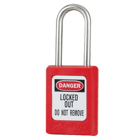 Red Zenex™ Thermoplastic Safety Padlock, 1-3/8in (35mm) Wide With 1-1/2in (38mm) Tall Stainless Steel Shackle, Key Retaining