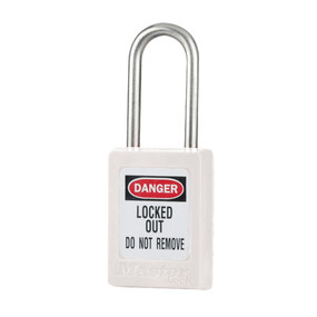 White Zenex™ Thermoplastic Safety Padlock, 1-3/8in (35mm) Wide With 1-1/2in (38mm) Tall Stainless Steel Shackle, Non-Key Retaining