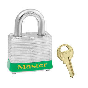 Green Laminated Steel Safety Padlock, 1-9/16in (40mm) Wide With 3/4in (19mm) Tall Shackle