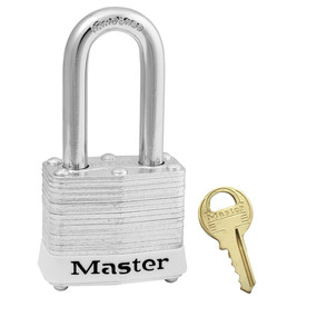 White Laminated Steel Safety Padlock, 1-9/16in (40mm) Wide With 1-1/2in (38mm) Tall Shackle