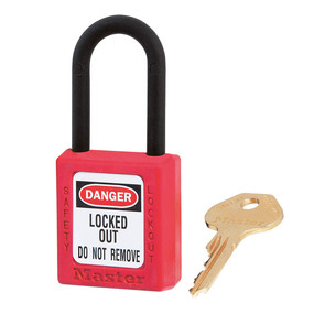 Red Dielectric Zenex™ Thermoplastic Safety Padlock, 1-1/2in (38mm) Wide With 1-1/2in (38mm) Tall Nylon Shackle