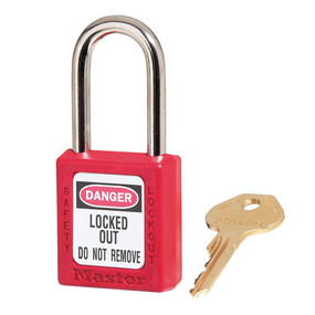 Red Zenex™ Thermoplastic Safety Padlock, 1-1/2in (38mm) Wide With 1-1/2in (38mm) Tall Shackle, Keyed Alike