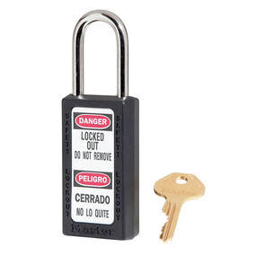 Black Zenex™ Thermoplastic Safety Padlock, 1-1/2in (38mm) Wide With 1-1/2in (38mm) Tall Shackle, Keyed Alike