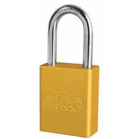 Yellow Anodized Aluminum Safety Padlock, 1-1/2in (38mm) Wide With 1-1/2in (38mm) Tall Shackle, 6-Pin Cylinder