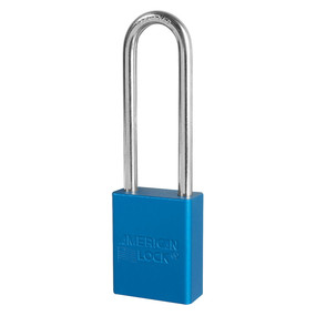 Blue Anodized Aluminum Safety Padlock, 1-1/2in (38mm) Wide With 3in (76mm) Tall Shackle, 6-Pin Cylinder, Keyed Alike Master Keyed