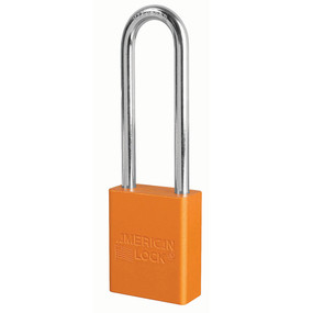 Orange Anodized Aluminum Safety Padlock, 1-1/2in (38mm) Wide With 3in (76mm) Tall Shackle, 6-Pin Cylinder, Master Keyed