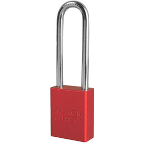 Red Anodized Aluminum Safety Padlock, 1-1/2in (38mm) Wide With 3in (76mm) Tall Shackle, 6-Pin Cylinder, Master Keyed