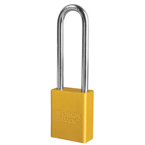Yellow Anodized Aluminum Safety Padlock, 1-1/2in (38mm) Wide With 3in (76mm) Tall Shackle, 6-Pin Cylinder, Keyed Alike