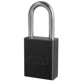Black Anodized Aluminum Safety Padlock, 1-1/2in (38mm) Wide With1-1/2in (38mm) Tall Shackle, Key Retaining Safety Exclusive Cylinder