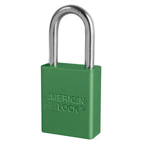 Green Anodized Aluminum Safety Padlock, 1-1/2in (38mm) Wide With1-1/2in (38mm) Tall Shackle, Key Retaining Safety Exclusive Cylinder