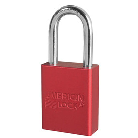 Red Anodized Aluminum Safety Padlock, 1-1/2in (38mm) Wide With1-1/2in (38mm) Tall Shackle, Key Retaining Safety Exclusive Cylinder