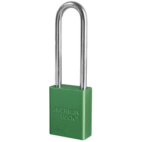 Green Anodized Aluminum Safety Padlock, 1-1/2in (38mm) Wide With3in (76mm) Tall Shackle, Key Retaining Safety Exclusive Cylinder