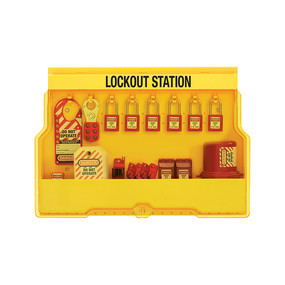 Lockout Station With Standard Electrical Device Assortment And Six Zenex™ Thermoplastic Padlocks