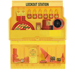 Deluxe Lockout Station With Premier Valve And Electrical Device Assortment And Six Zenex™ Thermoplastic Padlocks