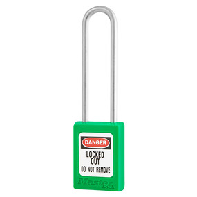 Green Zenex™ Thermoplastic Safety Padlock, 1-3/8in (35mm) Wide With 3in (76mm) Shackle Stainless Steel Shackle, Key Retaining